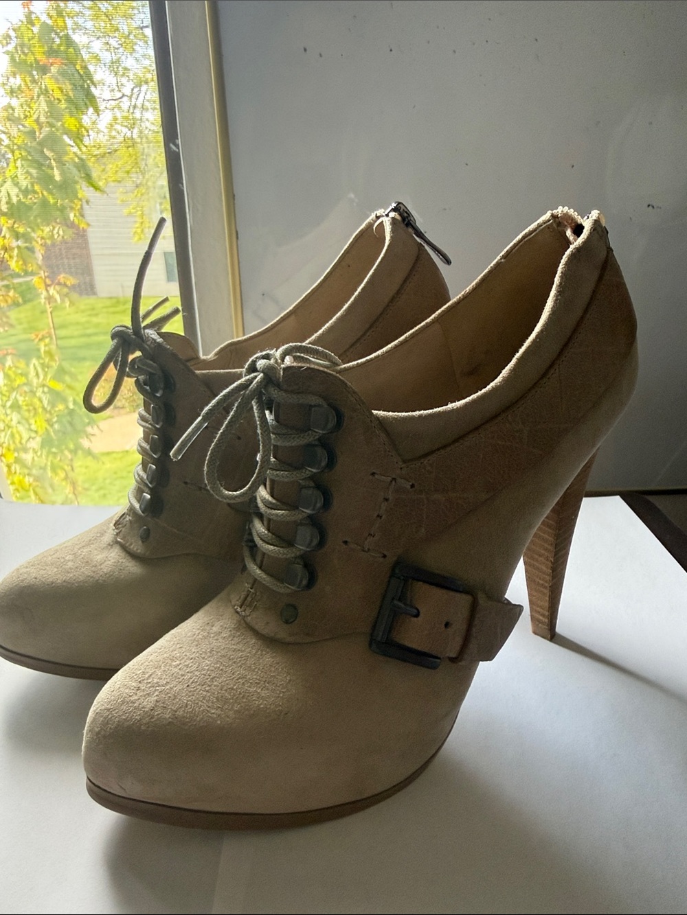 Guess by Marciano Suede Lace-Up Ankle Heeled Bootie - Buckle & Lace Up - Size 7